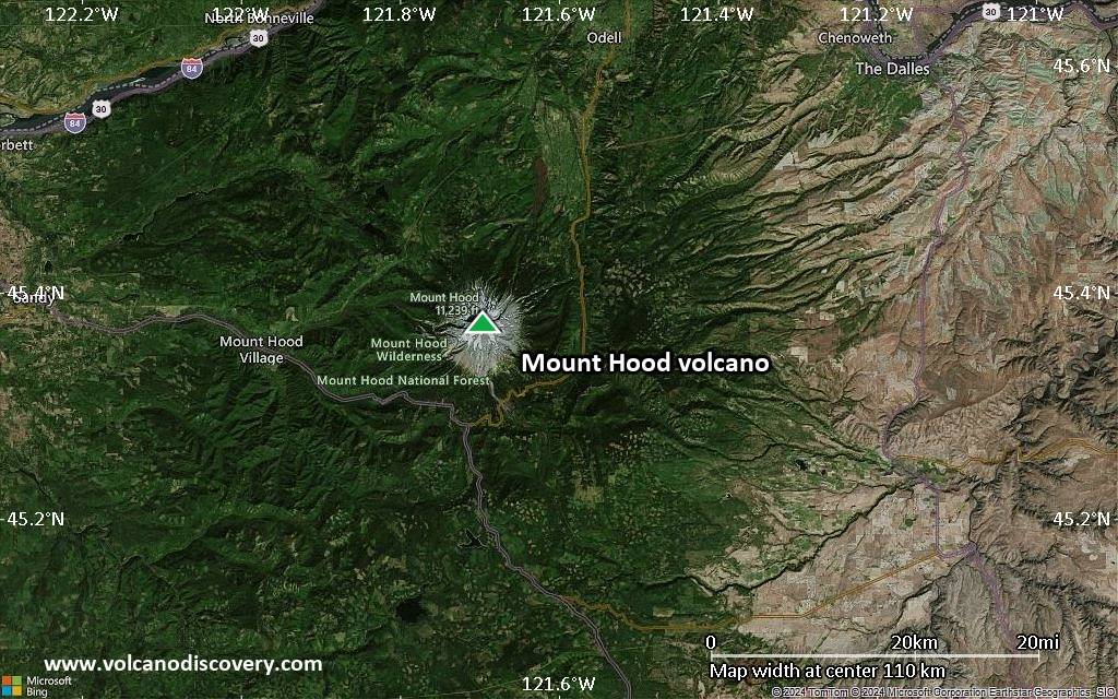 Satellite/aerial-type map of Mount Hood volcano (local scale small)