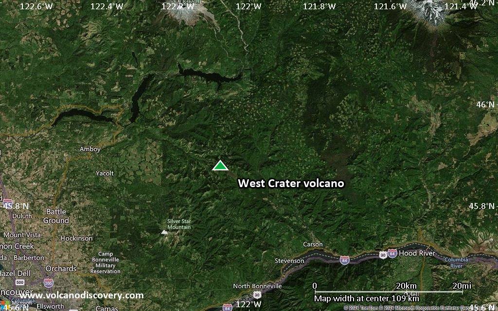 Satellite/aerial-type map of West Crater volcano (local scale small)