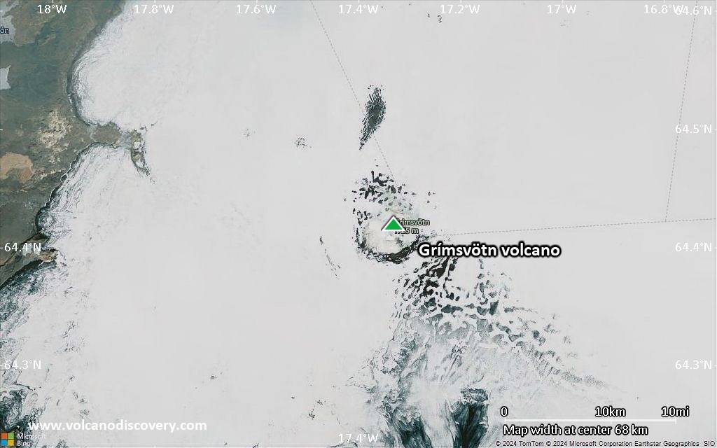 Satellite/aerial-type map of Grímsvötn volcano (local scale small)