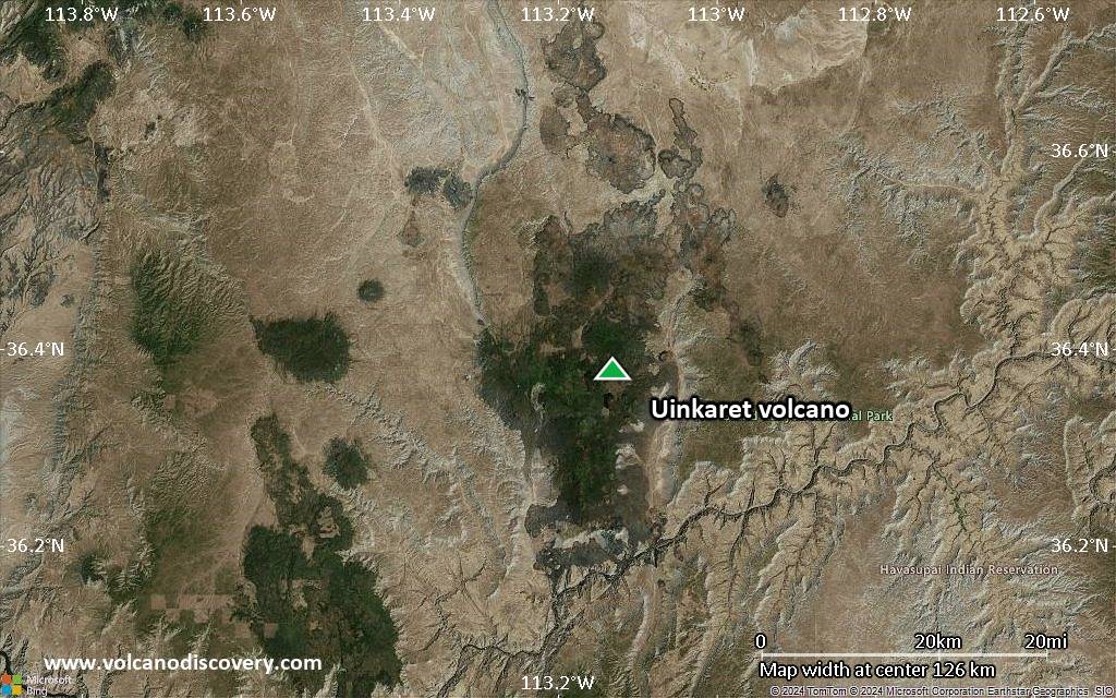 Satellite/aerial-type map of Uinkaret volcano (local scale small)
