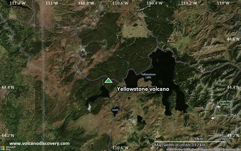 Satellite/aerial-type map of Yellowstone volcano (local scale small)