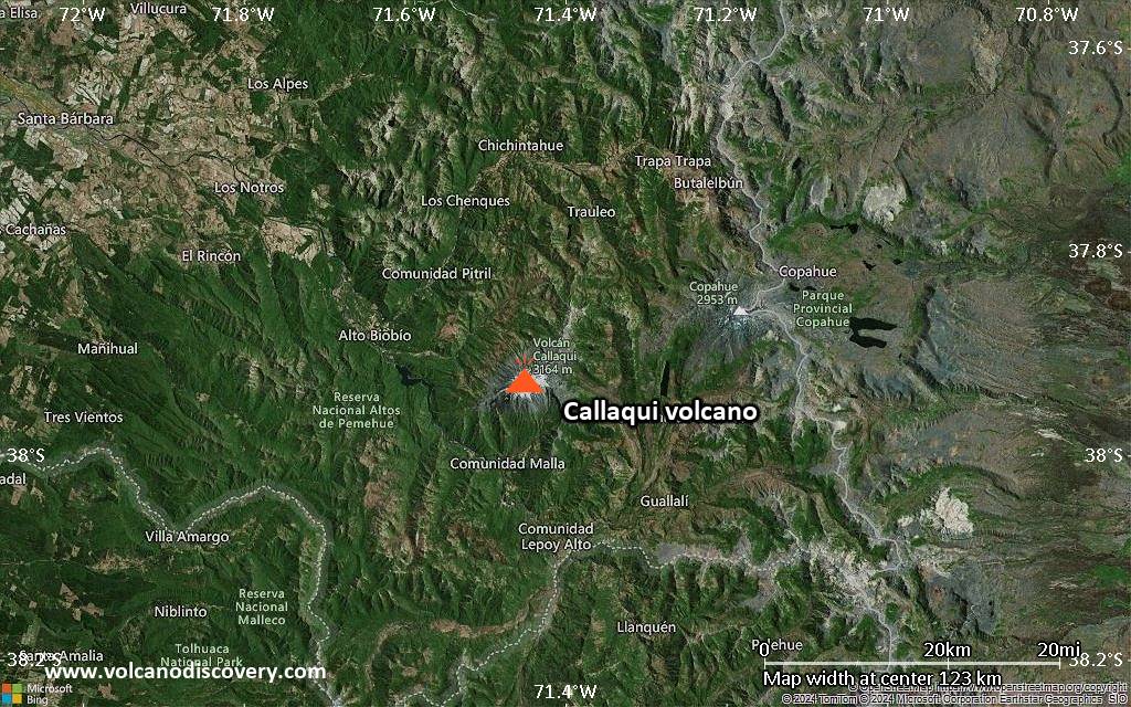 Satellite/aerial-type map of Callaqui volcano (local scale small)