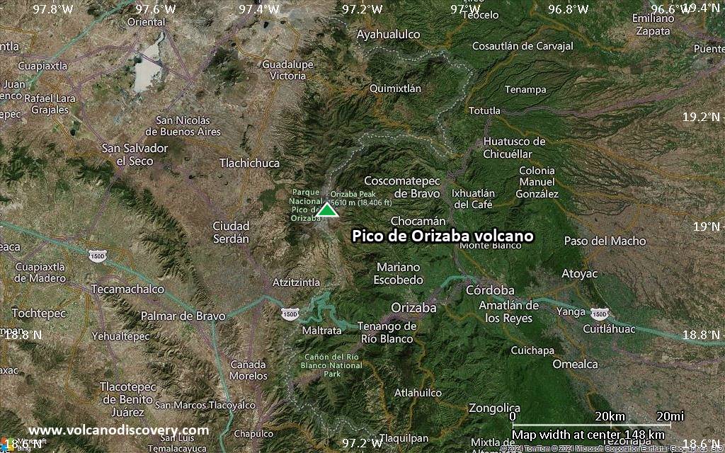 Satellite/aerial-type map of Pico de Orizaba volcano (local scale small)