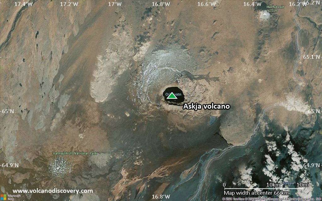 Satellite/aerial-type map of Askja volcano (local scale small)