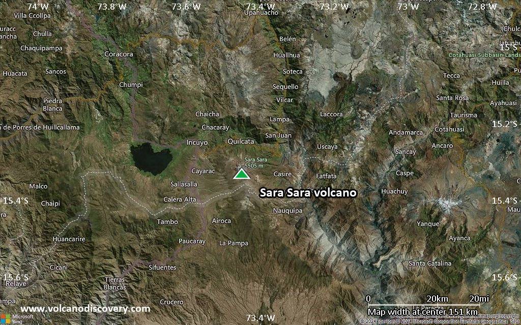 Satellite/aerial-type map of Sara Sara volcano (local scale small)