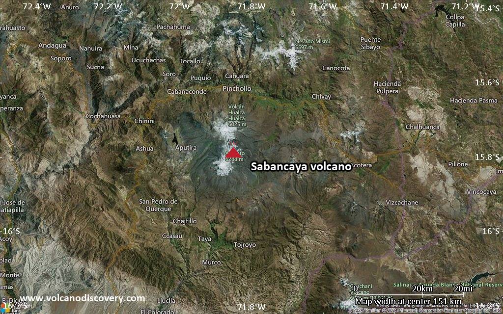 Satellite/aerial-type map of Sabancaya volcano (local scale small)