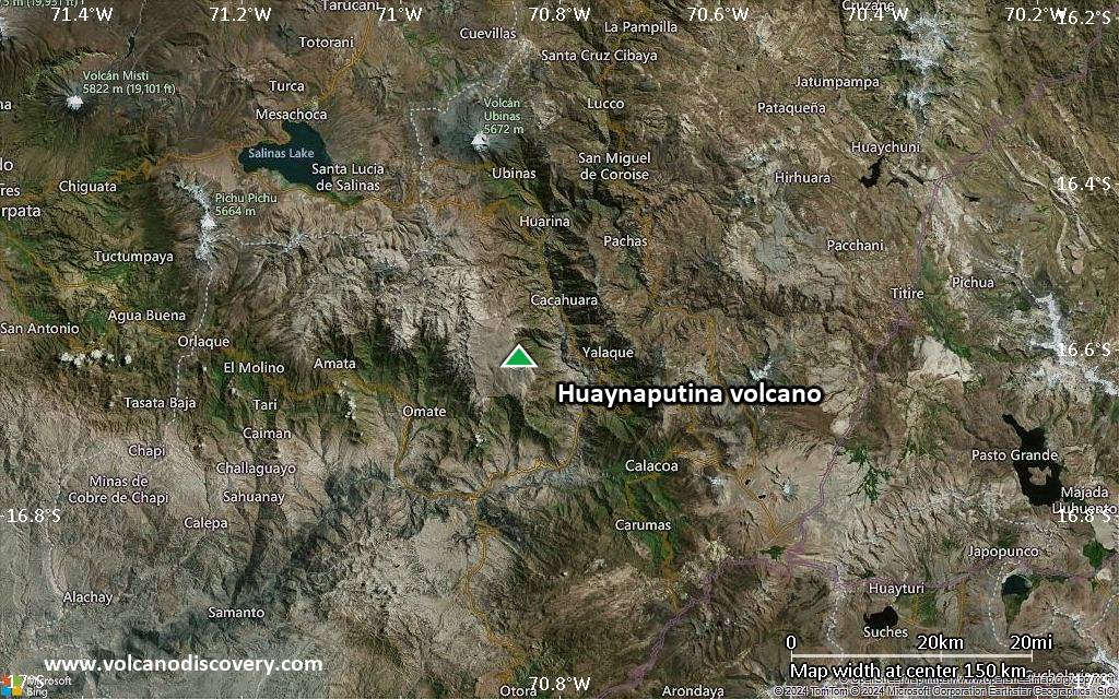 Satellite/aerial-type map of Huaynaputina volcano (local scale small)