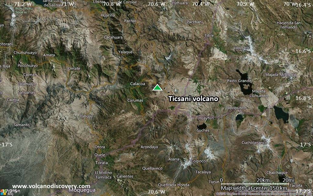 Satellite/aerial-type map of Ticsani volcano (local scale small)