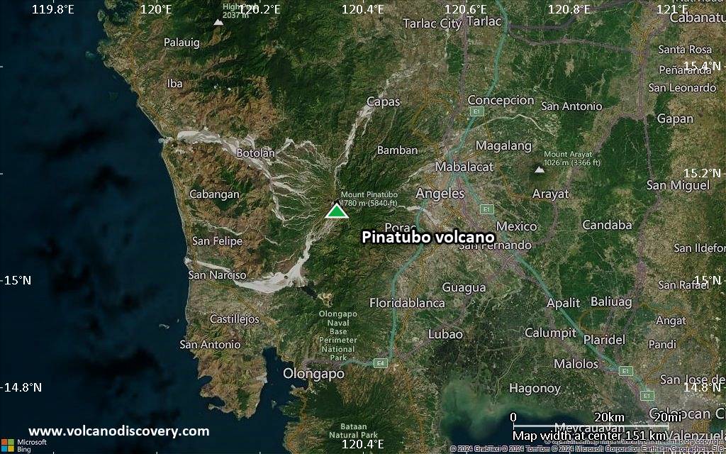 Satellite/aerial-type map of Pinatubo volcano (local scale small)