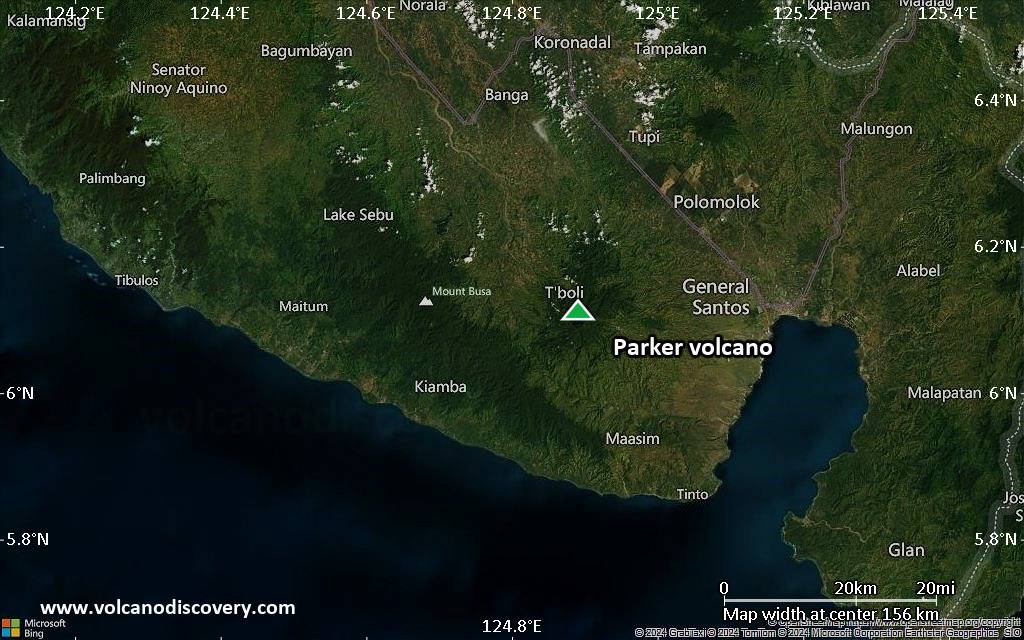 Satellite/aerial-type map of Parker volcano (local scale small)