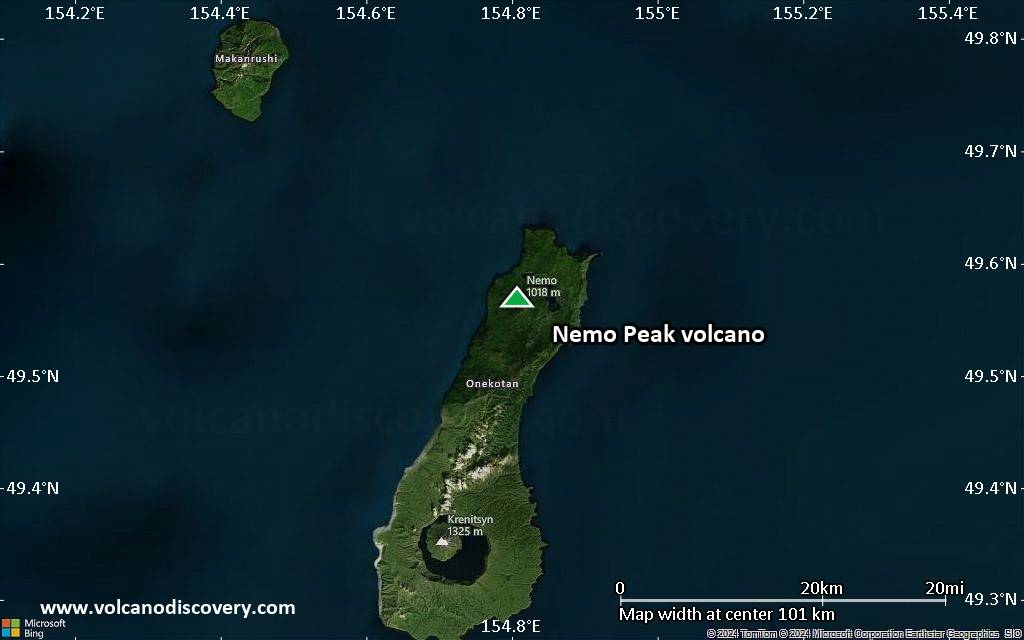 Satellite/aerial-type map of Nemo Peak volcano (local scale small)