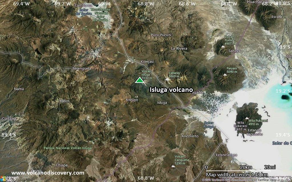 Satellite/aerial-type map of Isluga volcano (local scale small)