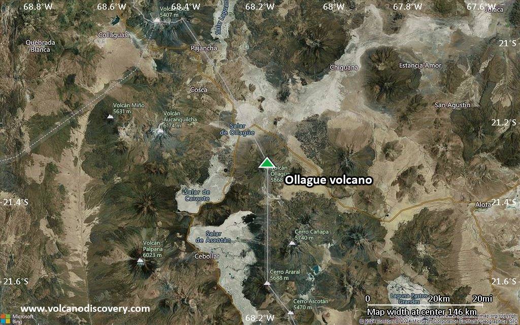Satellite/aerial-type map of Ollague volcano (local scale small)