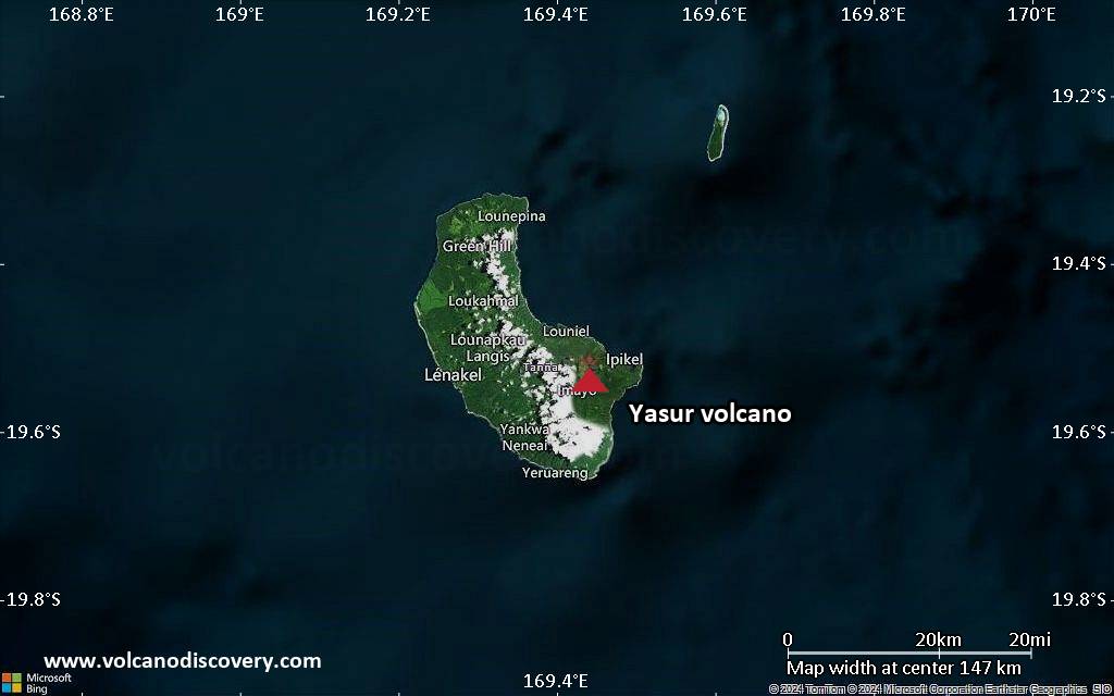 Satellite/aerial-type map of Yasur volcano (local scale small)