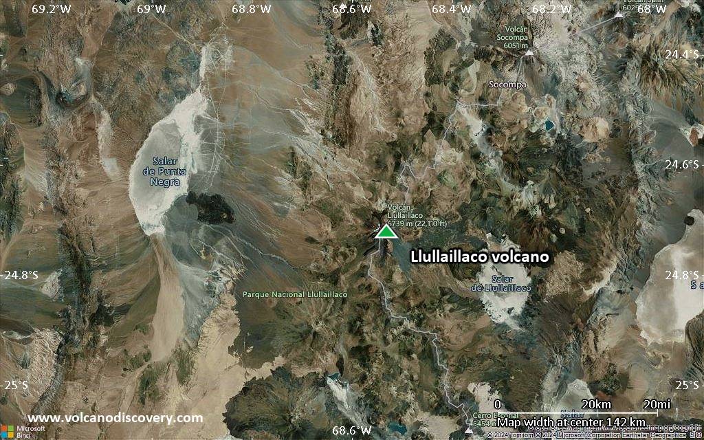 Satellite/aerial-type map of Llullaillaco volcano (local scale small)