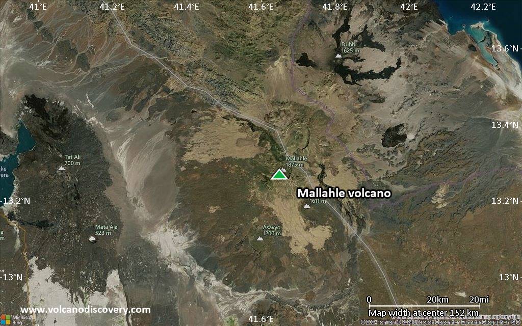 Satellite/aerial-type map of Mallahle volcano (local scale small)