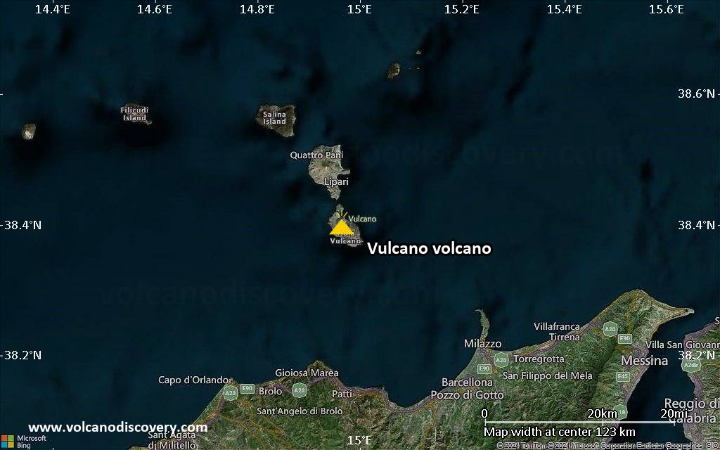 Satellite/aerial-type map of Vulcano volcano (local scale small)