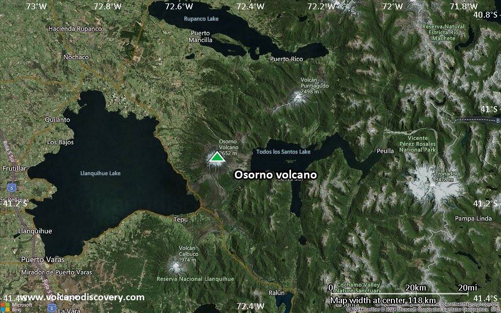 Satellite/aerial-type map of Osorno volcano (local scale small)