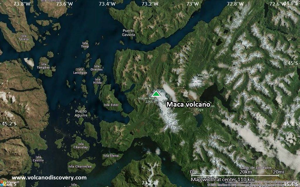 Satellite/aerial-type map of Maca volcano (local scale small)