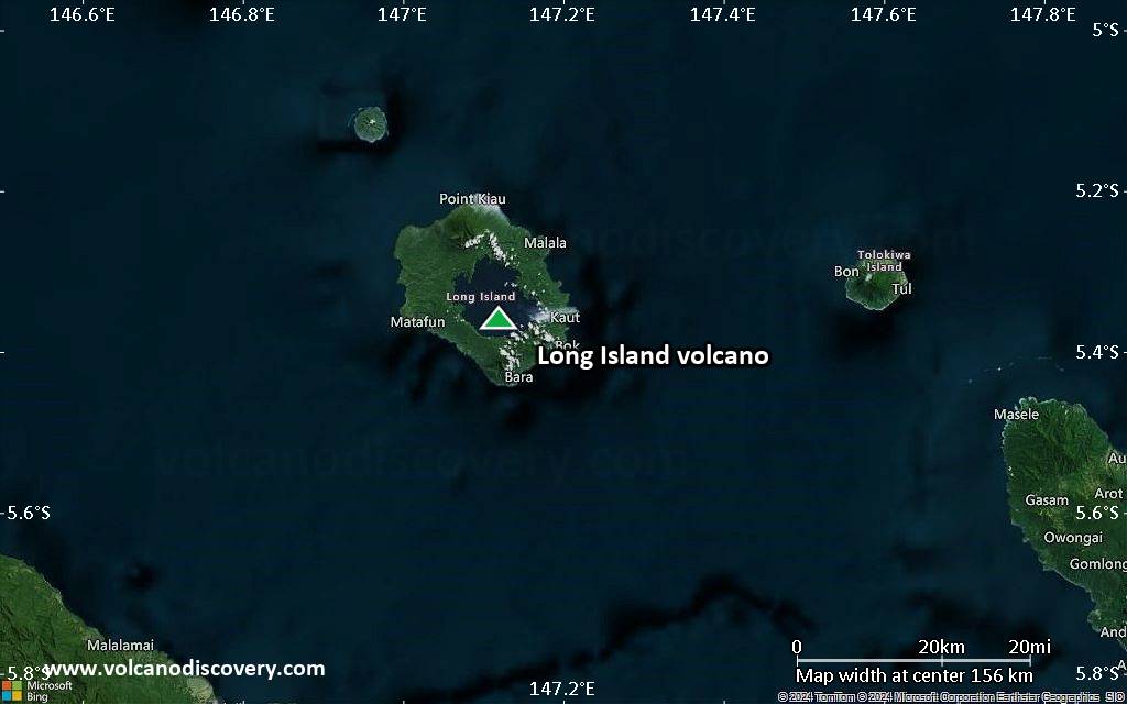 Satellite/aerial-type map of Long Island volcano (local scale small)