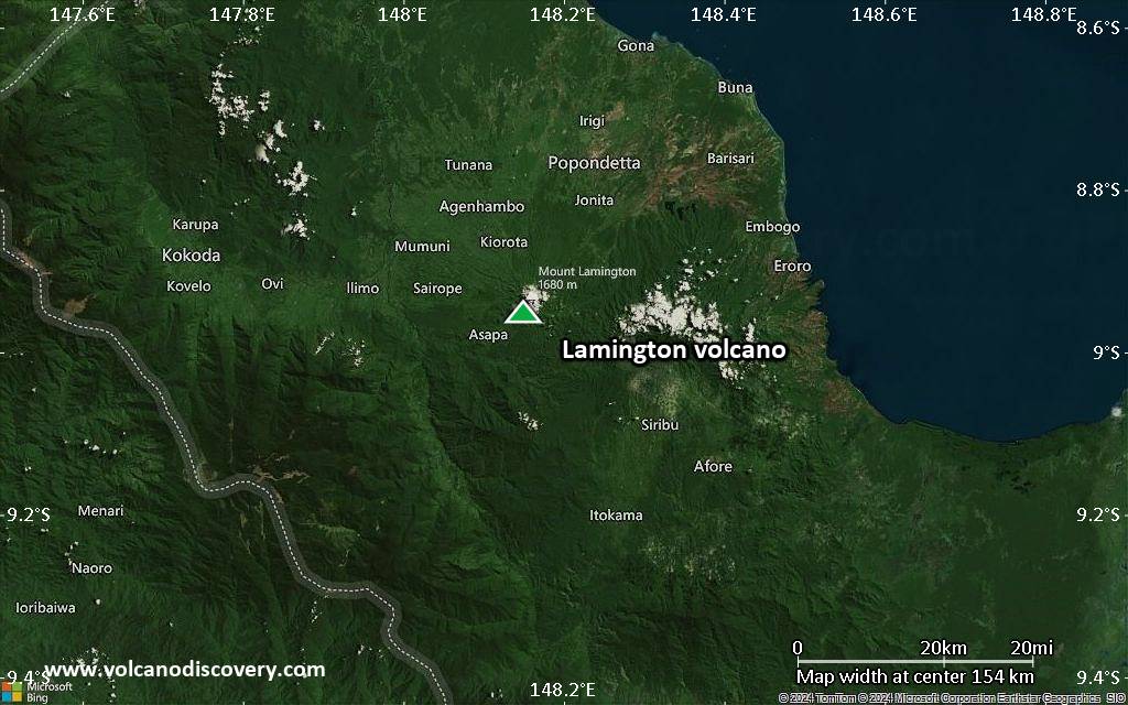Satellite/aerial-type map of Lamington volcano (local scale small)