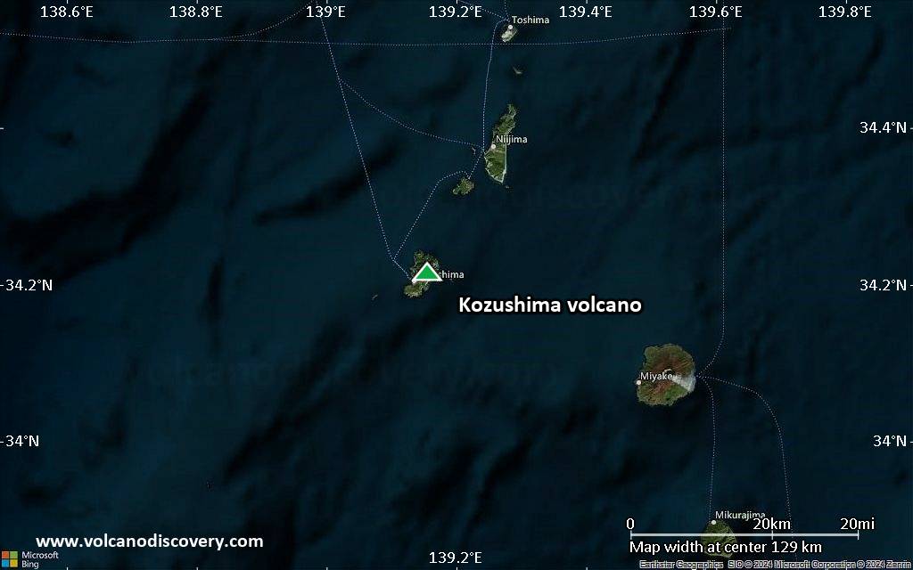 Satellite/aerial-type map of Kozushima volcano (local scale small)