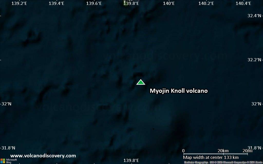 Satellite/aerial-type map of Myojin Knoll volcano (local scale small)