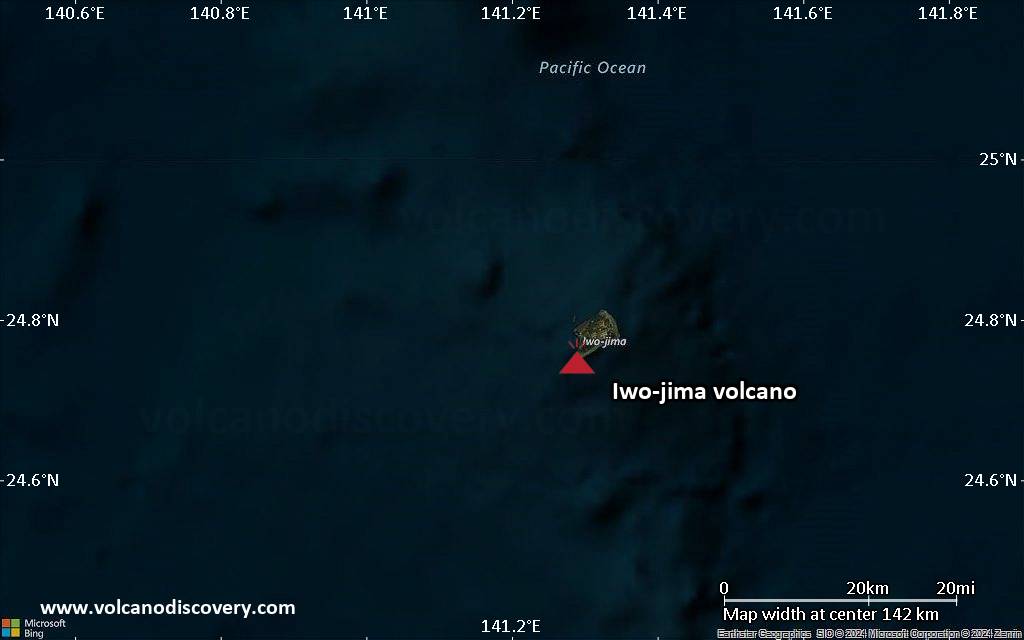 Satellite/aerial-type map of Iwo-jima volcano (local scale small)