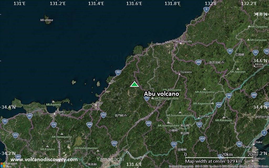 Satellite/aerial-type map of Abu volcano (local scale small)