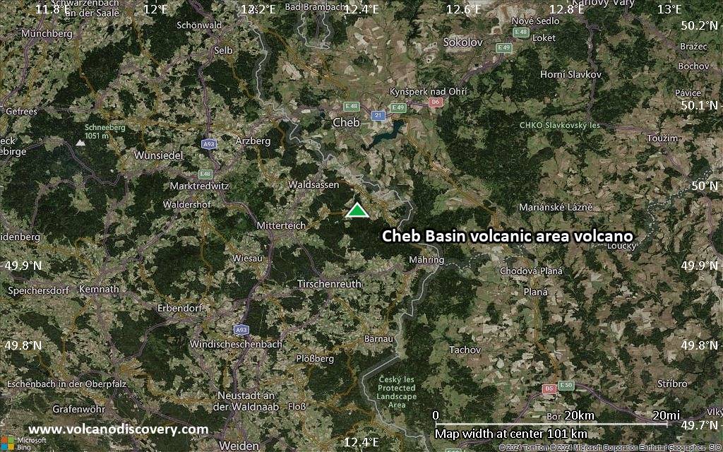 Satellite/aerial-type map of Cheb Basin volcanic area volcano (local scale small)