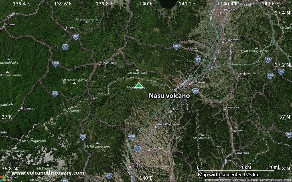 Satellite/aerial-type map of Nasu volcano (local scale small)