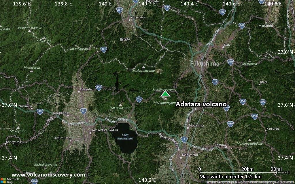Satellite/aerial-type map of Adatara volcano (local scale small)
