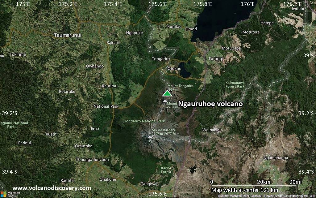 Satellite/aerial-type map of Ngauruhoe volcano (local scale small)