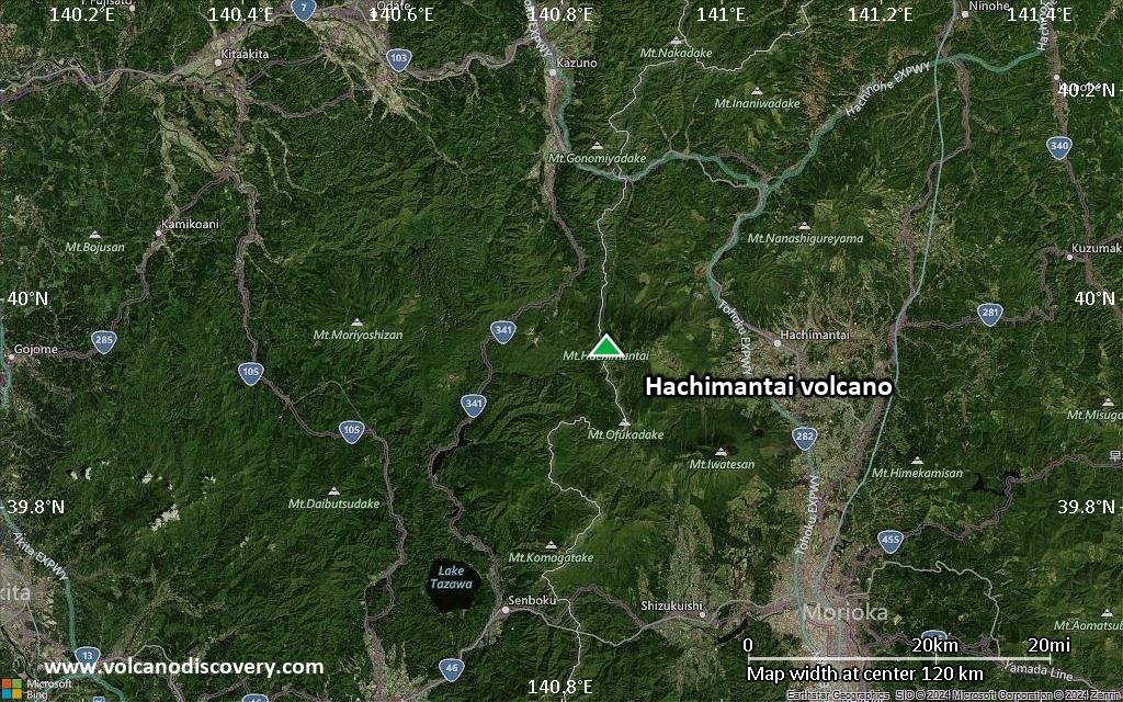 Satellite/aerial-type map of Hachimantai volcano (local scale small)