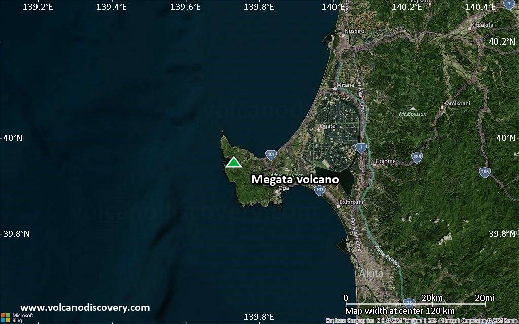 Satellite/aerial-type map of Megata volcano (local scale small)
