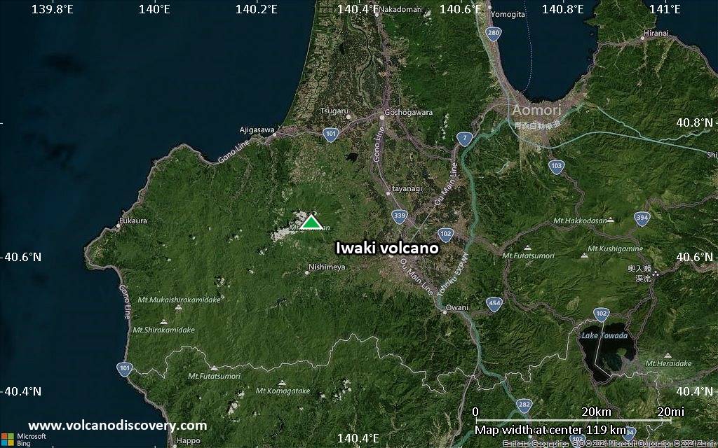 Satellite/aerial-type map of Iwaki volcano (local scale small)