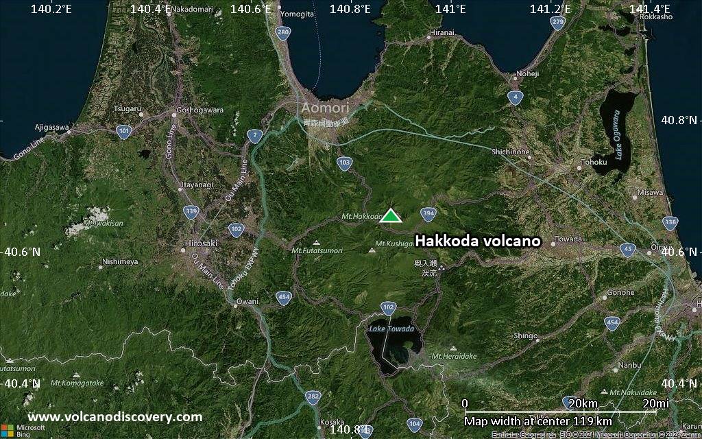 Satellite/aerial-type map of Hakkoda volcano (local scale small)