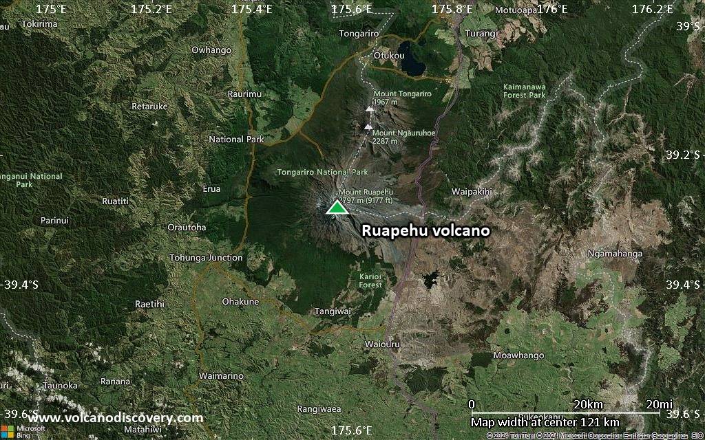 Satellite/aerial-type map of Ruapehu volcano (local scale small)