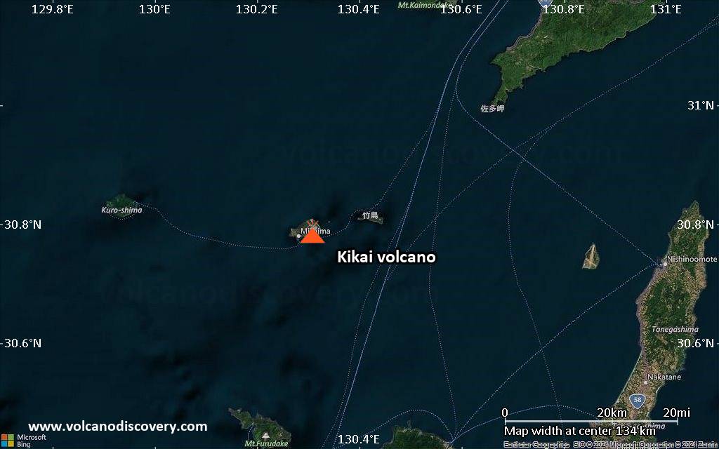 Satellite/aerial-type map of Kikai volcano (local scale small)