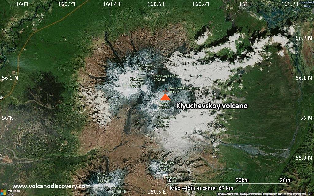 Satellite/aerial-type map of Klyuchevskoy volcano (local scale small)