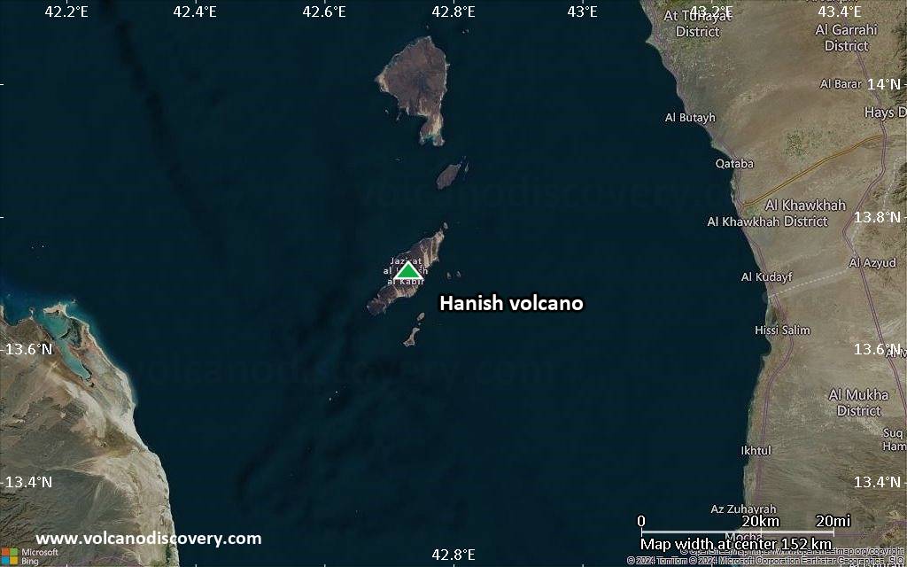 Satellite/aerial-type map of Hanish volcano (local scale small)