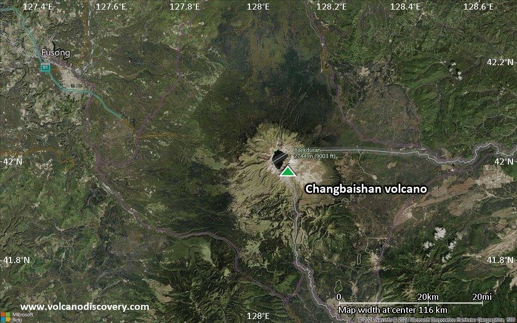 Satellite/aerial-type map of Changbaishan volcano (local scale small)