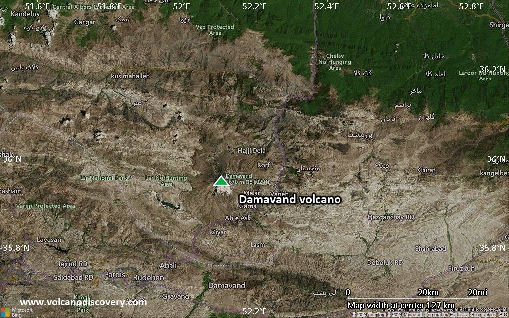 Satellite/aerial-type map of Damavand volcano (local scale small)