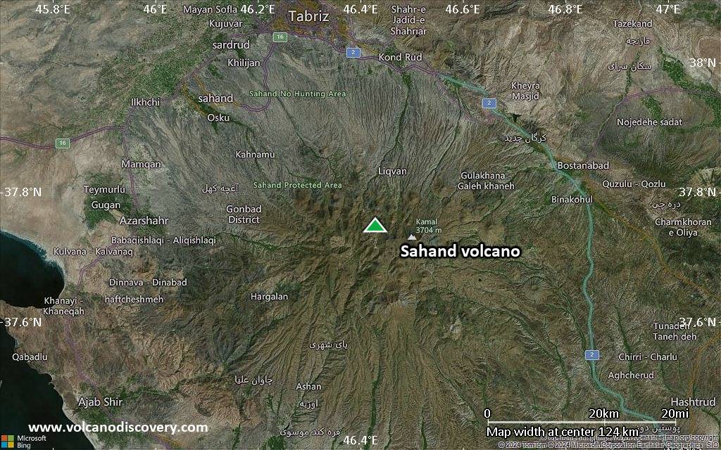 Satellite/aerial-type map of Sahand volcano (local scale small)
