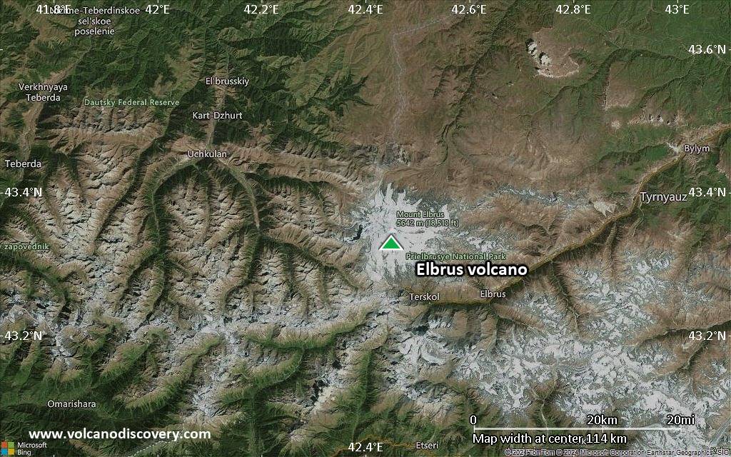 Satellite/aerial-type map of Elbrus volcano (local scale small)