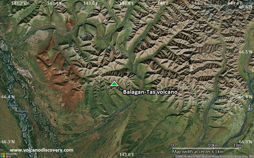 Satellite/aerial-type map of Balagan-Tas volcano (local scale small)