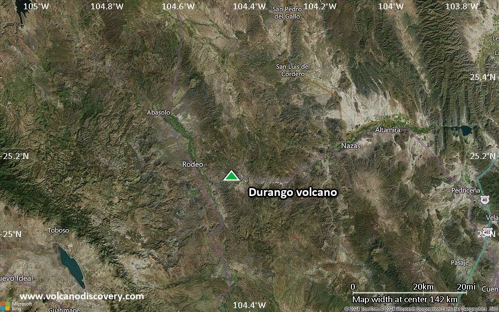 Satellite/aerial-type map of Durango volcano (local scale small)