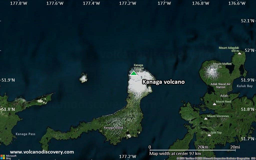 Satellite/aerial-type map of Kanaga volcano (local scale small)