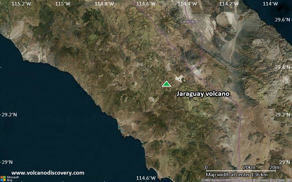 Satellite/aerial-type map of Jaraguay volcano (local scale small)