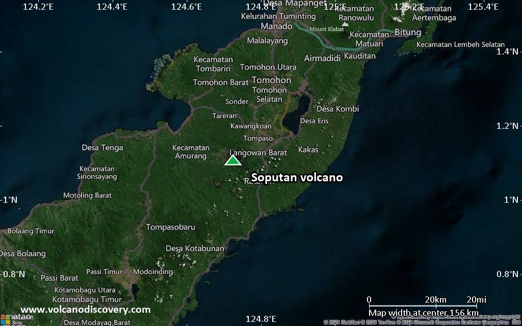 Satellite/aerial-type map of Soputan volcano (local scale small)